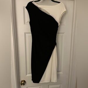 Lauren • Ralph Lauren •Black White Colorblock Asymmetrical Cocktail Dress